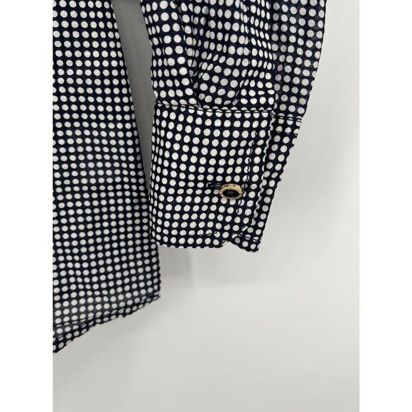 Tory Burch Blue Polka Dot Print Cotton Shirt Roll Tab Sleeve Size 4 - Picture 3 of 6
